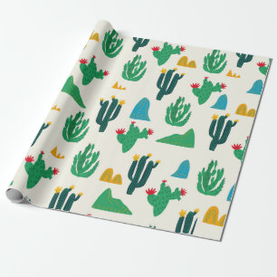 Seamless floral natural abstract cactus pattern on wrapping paper