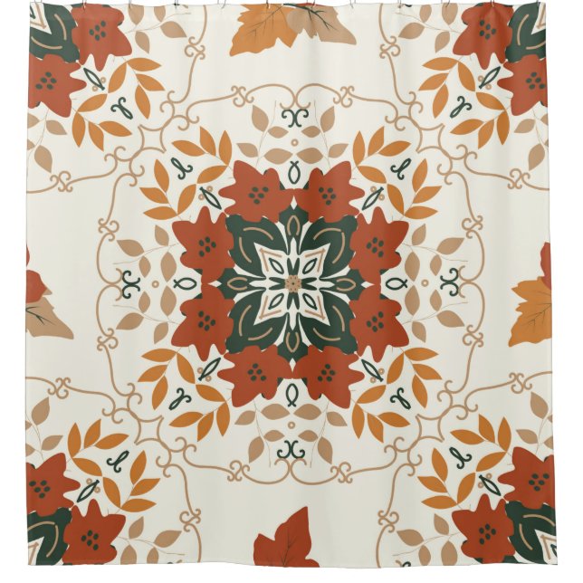 Seamless floral natural abstract geometric pattern shower curtain (Front)