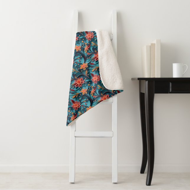 Seamless floral paper pattern Sherpa Blanket (In Situ)