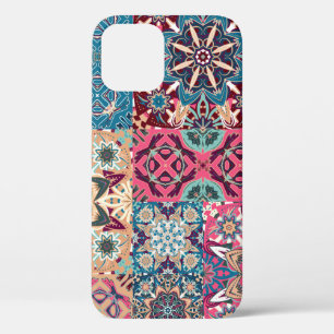 Seamless floral patchwork pattern. Vintage chequer iPhone 12 Case