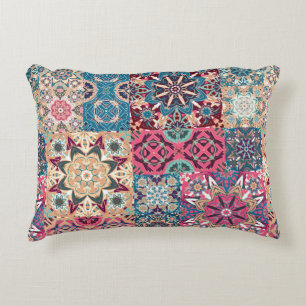 Seamless floral patchwork pattern. Vintage chequer Decorative Cushion