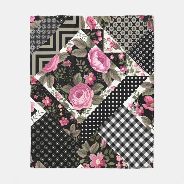 seamless floral patchwork pattern with geometrical fleece blanket (Front)
