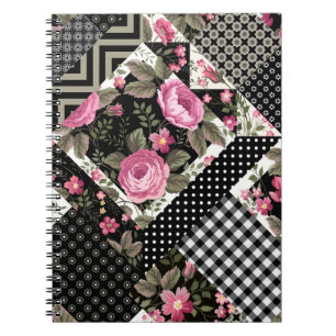 seamless floral patchwork pattern with geometrical notebook