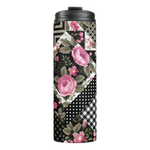 seamless floral patchwork pattern with geometrical thermal tumbler