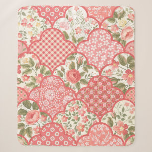 seamless floral patchwork pattern with roses in pa sherpa blanket