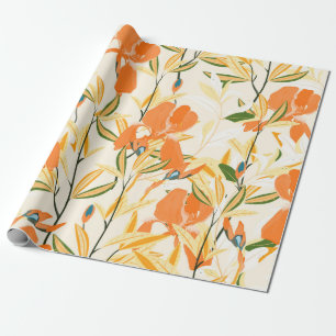 Seamless floral pattern. Arrangement orange iris f Wrapping Paper
