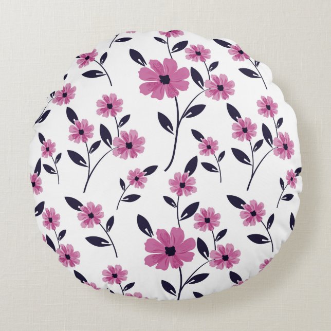 Seamless floral Pattern background,  hand drawn fl Round Cushion (Front)