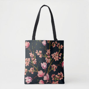 Seamless floral pattern background with hand drawn tote bag