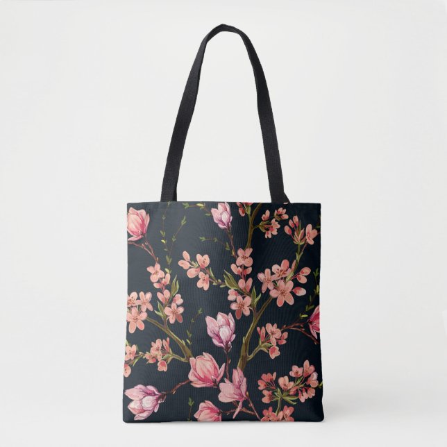 Seamless floral pattern background with hand drawn tote bag (Front)
