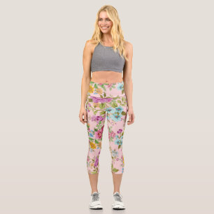 Seamless Floral Pattern Cute Vintage Blossom Capri Leggings