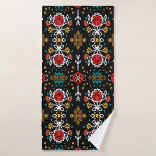 Seamless floral pattern folk colourful flowers and bath towel