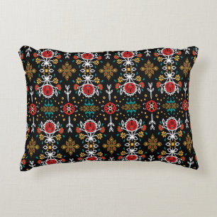 Seamless floral pattern folk colourful flowers and decorative cushion