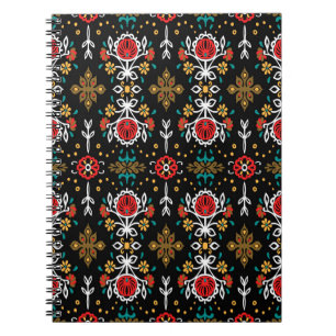 Seamless floral pattern folk colourful flowers and notebook
