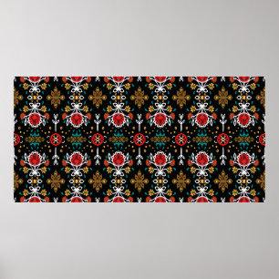 Seamless floral pattern folk colourful flowers and poster