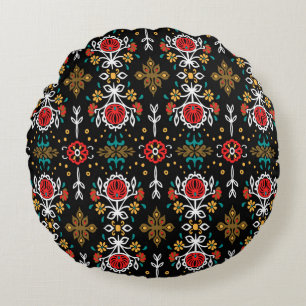 Seamless floral pattern folk colourful flowers and round cushion