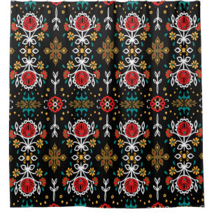Seamless floral pattern folk colourful flowers and shower curtain