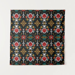 Seamless floral pattern folk colourful flowers and tapestry
