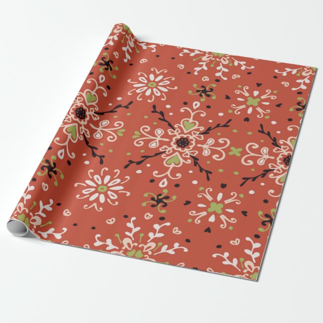 Seamless floral pattern folk colourful flowers and wrapping paper (Unrolled)