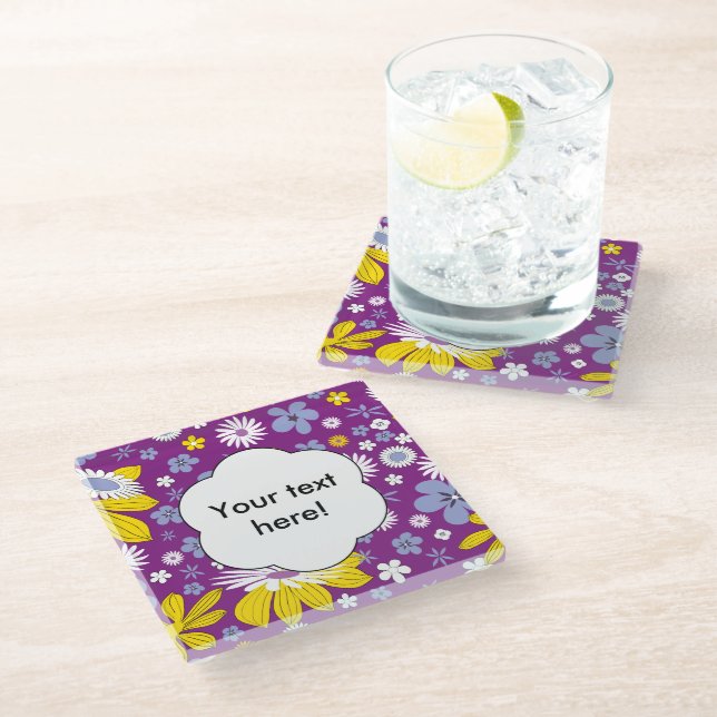 Seamless Floral Pattern Glass Coaster (Angled)