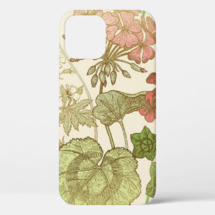 Seamless floral pattern. Green foliage,  pink gera iPhone 12 Case