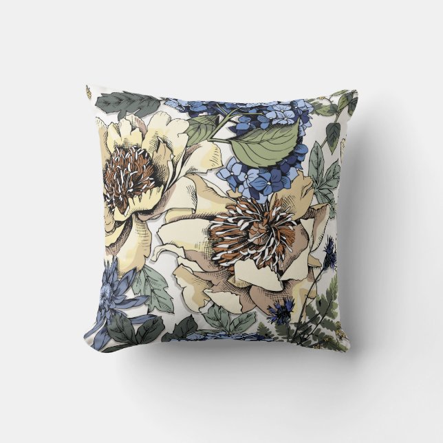 Seamless floral pattern. Hydrangea,  Peony,  wildf Cushion (Front)