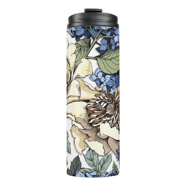 Seamless floral pattern. Hydrangea,  Peony,  wildf Thermal Tumbler (Front)