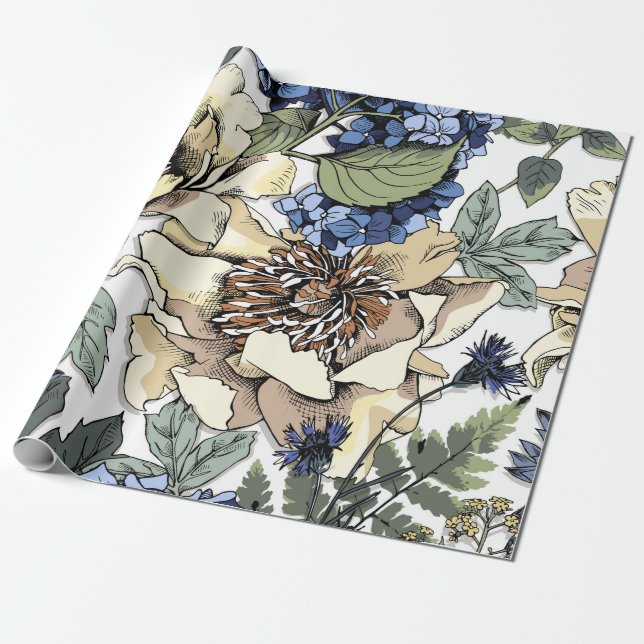 Seamless floral pattern. Hydrangea,  Peony,  wildf Wrapping Paper (Unrolled)