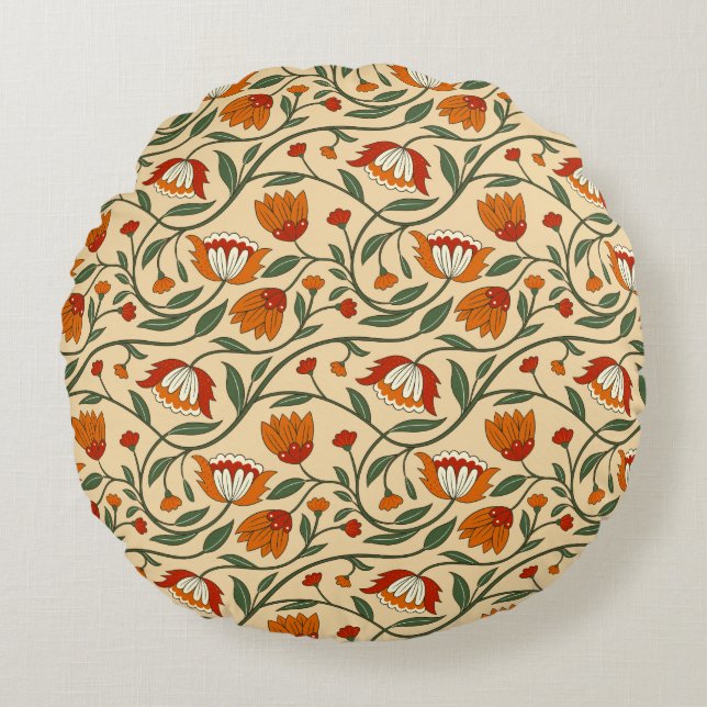 Seamless floral pattern in beige background round cushion (Front)