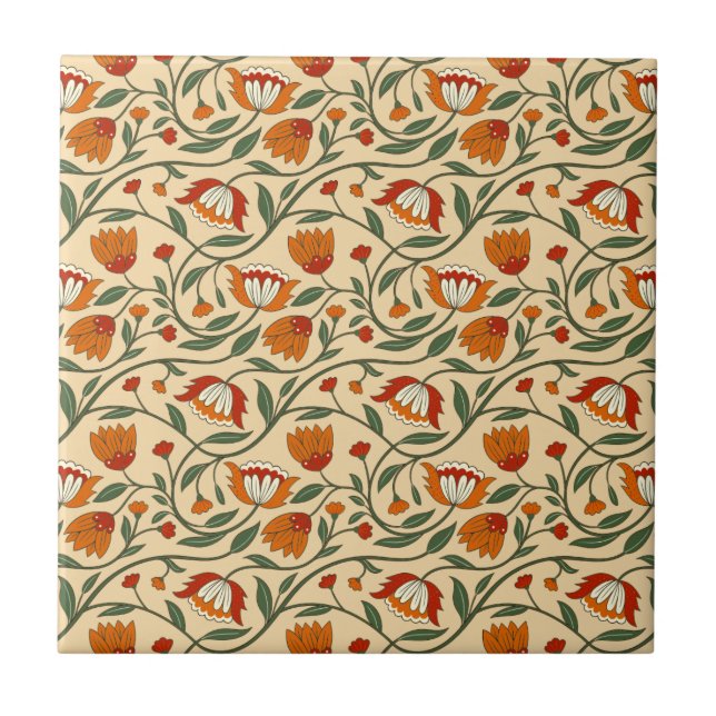 Seamless floral pattern in beige background tile (Front)
