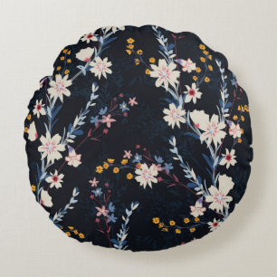 Seamless floral pattern in the night garden round cushion
