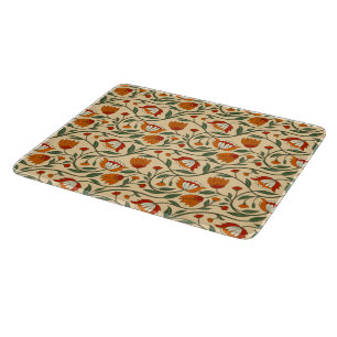Seamless floral pattern on beige background cutting board