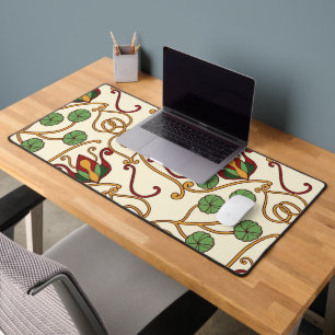 Seamless floral pattern on beige background desk mat