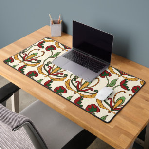 Seamless floral pattern on beige background desk mat