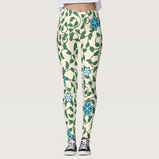 Seamless floral pattern on beige background leggings (Front)