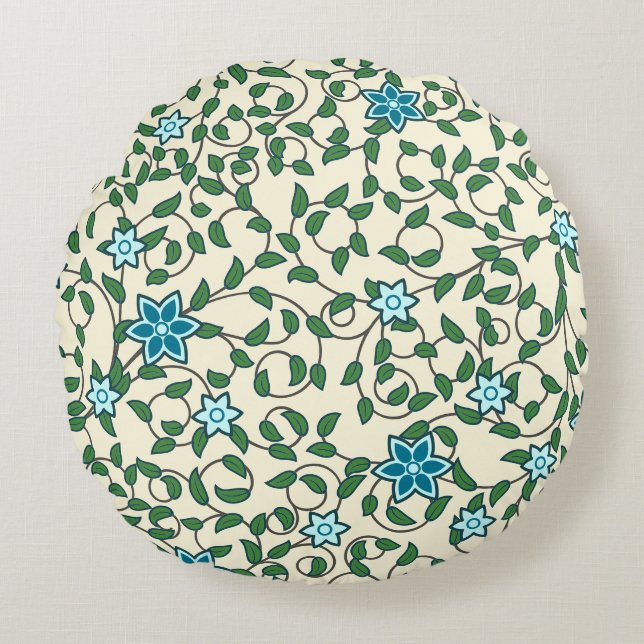 Seamless floral pattern on beige background round cushion (Front)