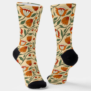 Seamless floral pattern on beige background socks