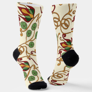 Seamless floral pattern on beige background socks