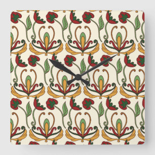 Seamless floral pattern on beige background square wall clock