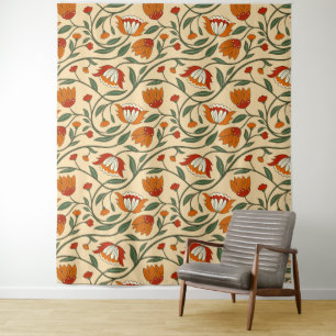 Seamless floral pattern on beige background tapestry