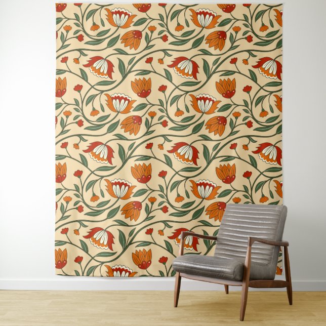 Seamless floral pattern on beige background tapestry (In Situ)