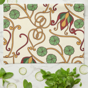 Seamless floral pattern on beige background tea towel