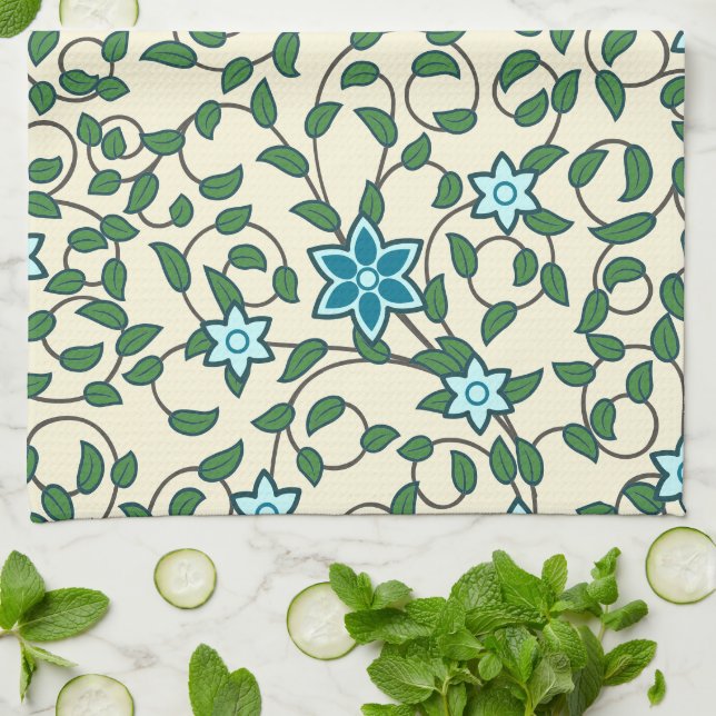 Seamless floral pattern on beige background tea towel (Folded)