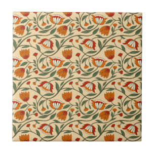 Seamless floral pattern on beige background tile