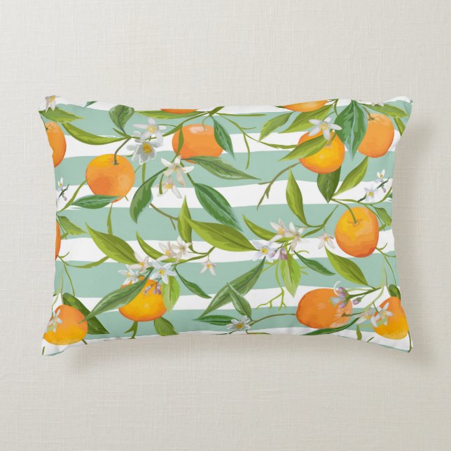 Seamless Floral Pattern. Orange Fruits Background. Decorative Cushion (Front)