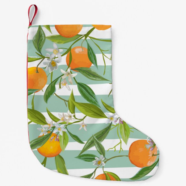 Seamless Floral Pattern. Orange Fruits Background. Small Christmas Stocking (Front)