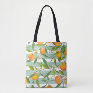 Seamless Floral Pattern. Orange Fruits Background. Tote Bag