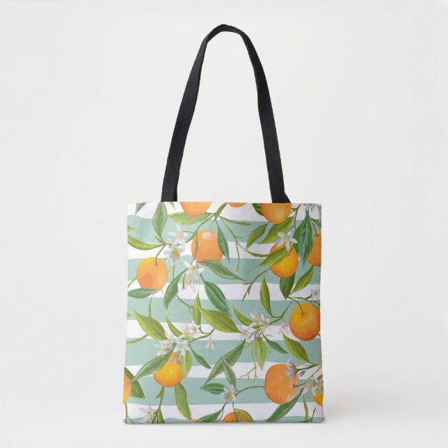 Seamless Floral Pattern. Orange Fruits Background. Tote Bag (Front)