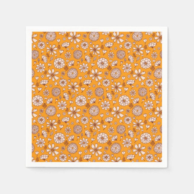 Seamless Floral pattern orange Napkin (Front)