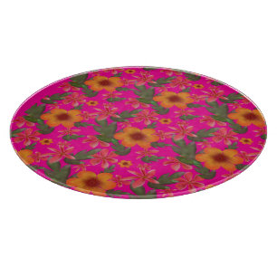 Seamless Floral Pattern Red Flowers Cute Botanical Cutting Board