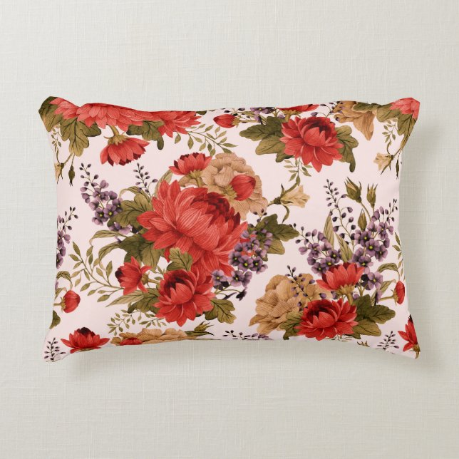 Seamless floral pattern roses with chrysanthemum a decorative cushion (Front)